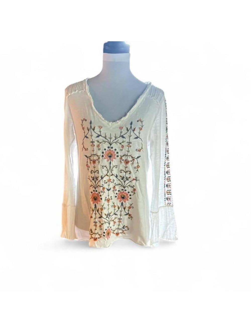 Sundance  Embroidered Floral Long Sleeve Blouse, Size M